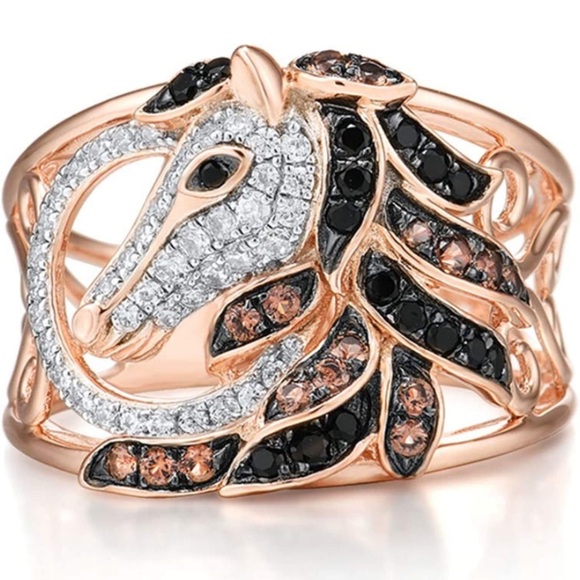 14k Chocolate Diamond Mustang Horse Ring - Picture 2 of 6